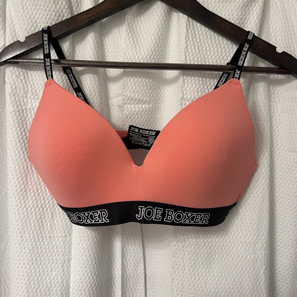 Joe Boxer Seamless Gentle Lift Solid Logo Coral Pink Bra Size 36C - READ